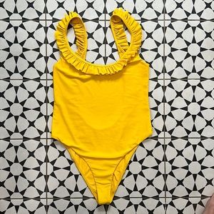 Lovers + Friends yellow ruffled bathing suit size large